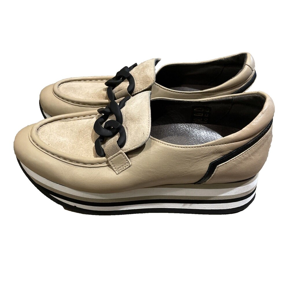 Softwaves Cala Platform Loafer Shoes Womens US 7-7.5 EU 38 Camel Suede Chain